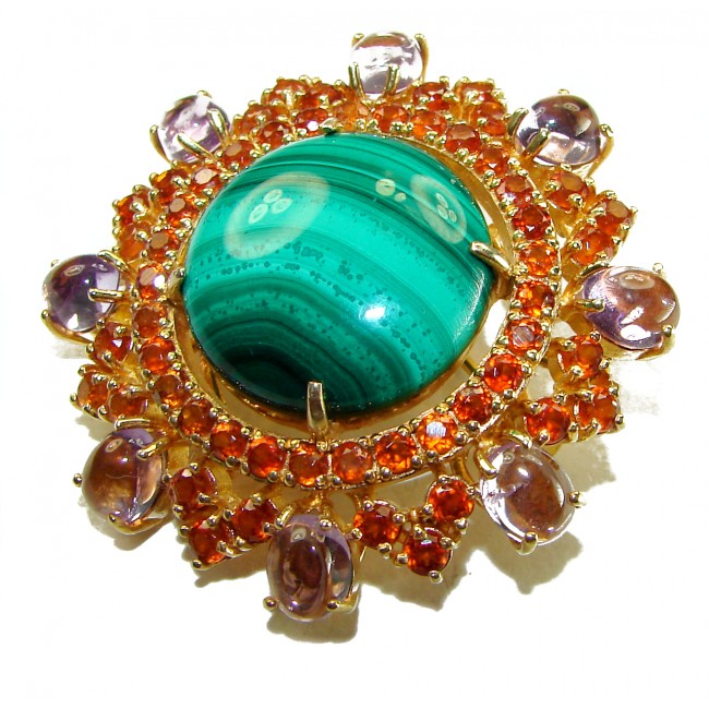 Circle of Life 29.5 carat Malachite Ruby Amethyst .925 Sterling Silver Pendant/ Brooch