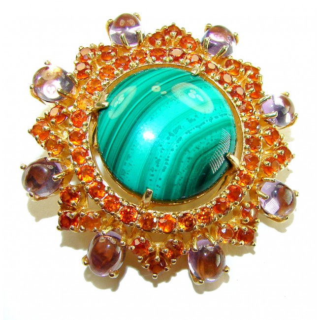 Circle of Life 29.5 carat Malachite Ruby Amethyst .925 Sterling Silver Pendant/ Brooch