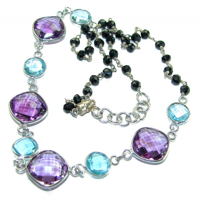 authentic 59.8 carat authentic Amethyst Swiss Blue Topaz .925 Sterling Silver handcrafted Station necklace