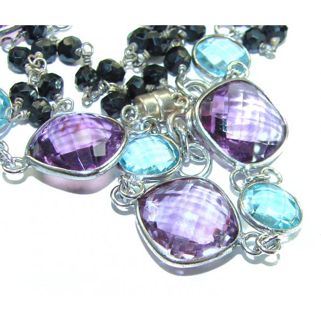 authentic 59.8 carat authentic Amethyst Swiss Blue Topaz .925 Sterling Silver handcrafted Station necklace