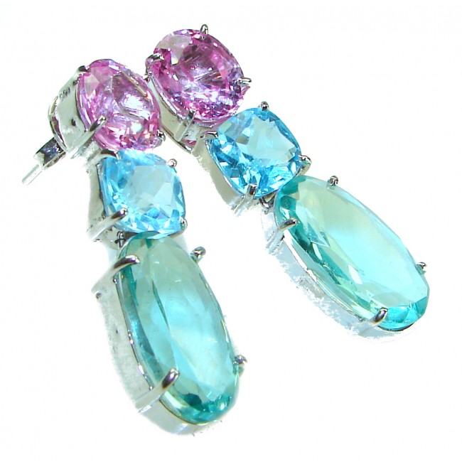 Aqua authentic 18.5 carat Aquamarine .925 Sterling Silver handcrafted Statement earrings