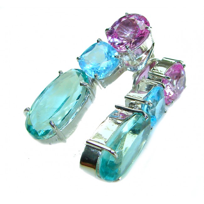 Aqua authentic 18.5 carat Aquamarine .925 Sterling Silver handcrafted Statement earrings