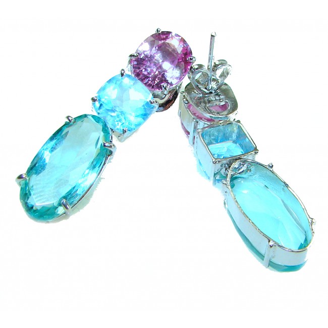 Aqua authentic 18.5 carat Aquamarine .925 Sterling Silver handcrafted Statement earrings