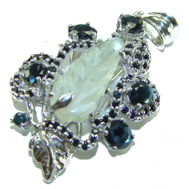 15.8 carat Green Amethyst - Prasolite .925 Sterling Silver handcrafted pendant - Close-up of green amethyst pendant in sterling silver setting.