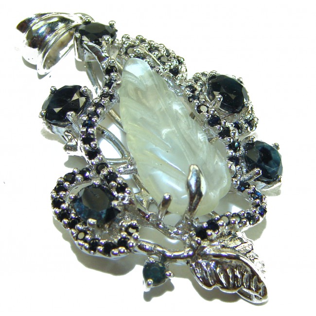 15.8 carat Green Amethyst - Prasolite .925 Sterling Silver handcrafted pendant - Close-up of 15.8 carat green amethyst in sterling silver setting.