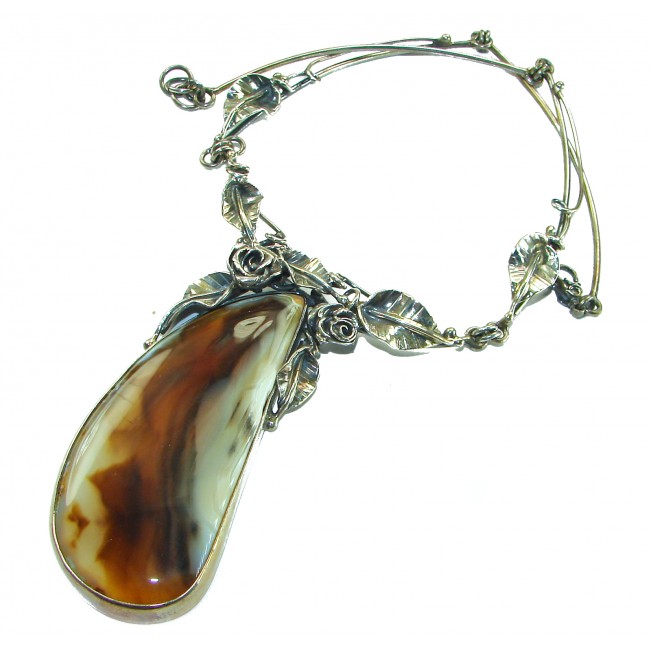 Back to Nature - Oversized Master Piece genuine Botswana Agate .925 Sterling Silver handcrafted necklace