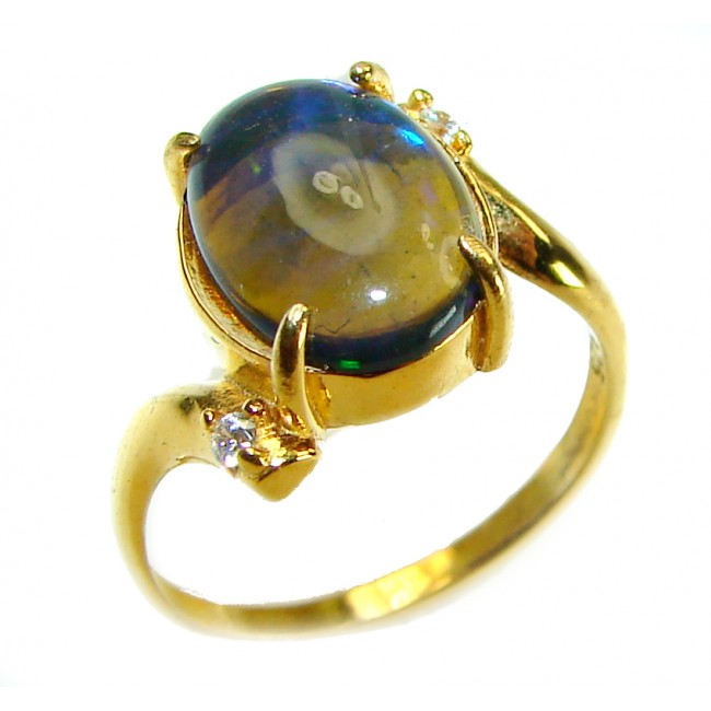 A COSMIC POWER Genuine 8.2 carat Black Opal 18K Gold over .925 Sterling Silver handmade Ring size 8