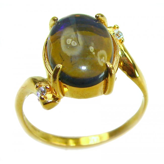 A COSMIC POWER Genuine 8.2 carat Black Opal 18K Gold over .925 Sterling Silver handmade Ring size 8