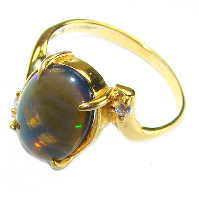 A COSMIC POWER Genuine 8.2 carat Black Opal 18K Gold over .925 Sterling Silver handmade Ring size 8