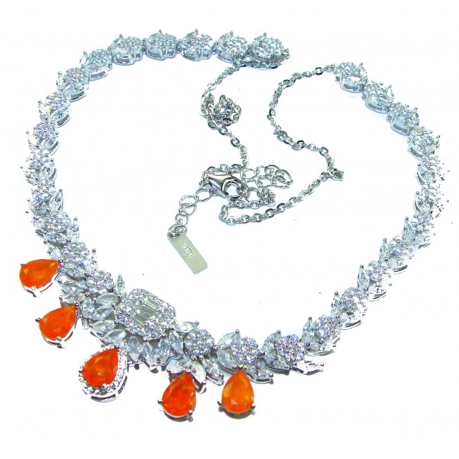 Incredible pear cut 17.5 carat Orange Sapphire .925 Sterling Silver handmade Necklace