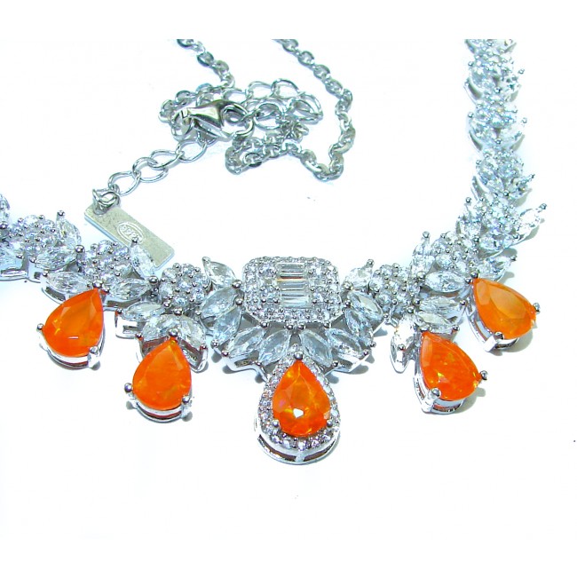 Incredible pear cut 17.5 carat Orange Sapphire .925 Sterling Silver handmade Necklace
