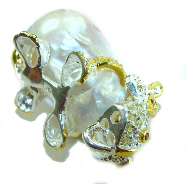 Hippo - Strength and Courage Natural Mother of Pearl 14K Rose Gold over .925 Sterling Silver handmade Pendant