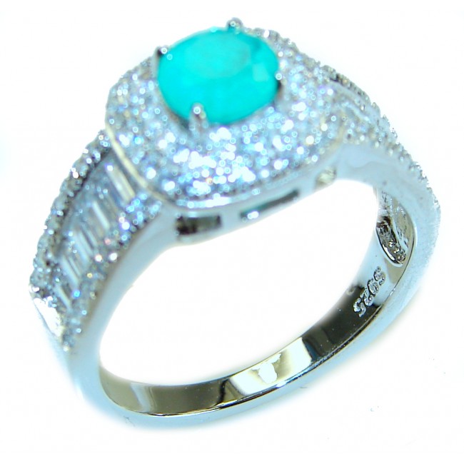 Round Cut 1.8 ctw Paraiba Tourmaline .925 Sterling Silver handcrafted Statement Ring size 8