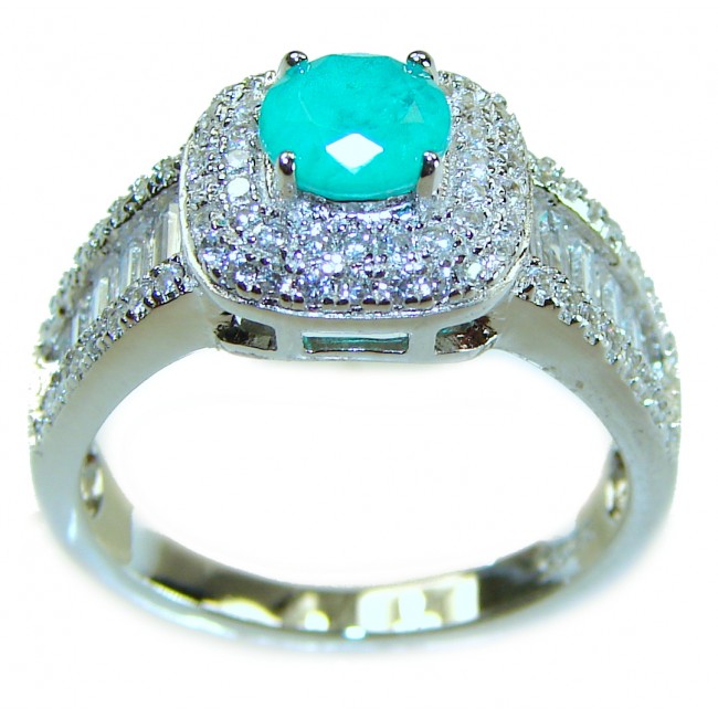 Round Cut 1.8 ctw Paraiba Tourmaline .925 Sterling Silver handcrafted Statement Ring size 8
