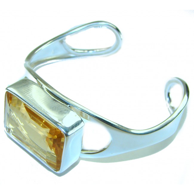 Luxurious Genuine 48.9 CARAT Lemon Quartz .925 Sterling Silver handcrafted Bracelet / Cuff