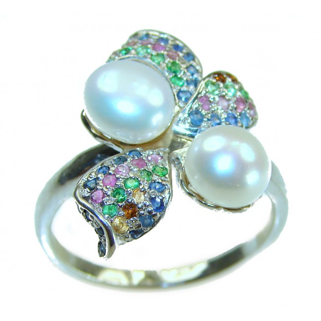 White Flower Blister Pearl .925 Sterling Silver brilliantly handcrafted ring s. 9 - photo 2