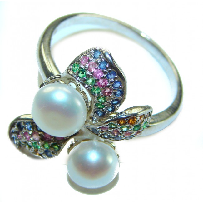 White Flower Blister Pearl .925 Sterling Silver brilliantly handcrafted ring s. 9 - photo 1