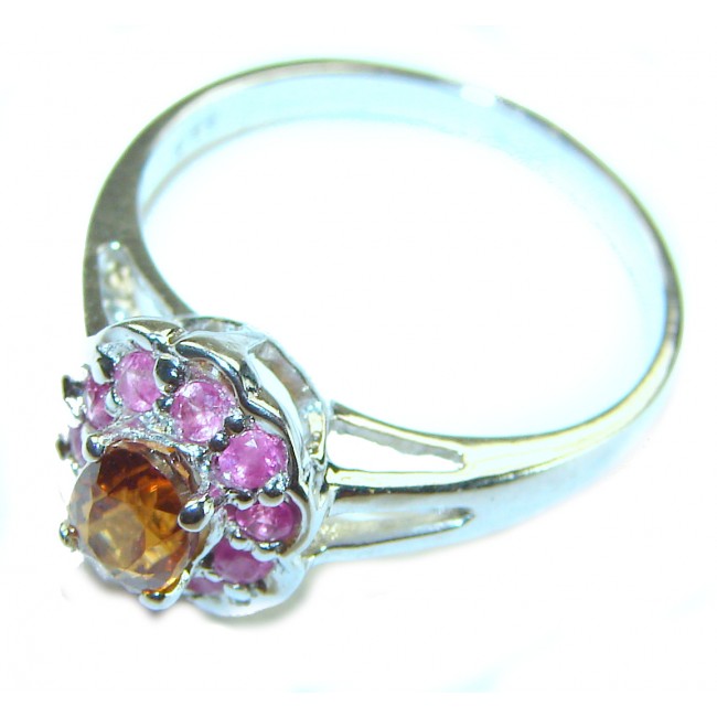 Blooming Rose 1.5 carat Orange Sapphire .925 Sterling Silver handmade Statement ring; s. 8 - Side view of Blooming Rose 1.5ct Orange Sapphire Sterling Silver Ring