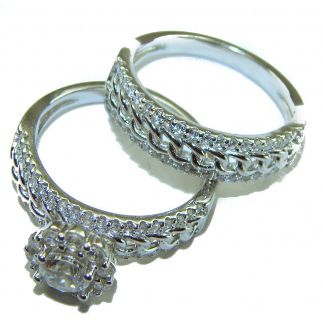 Dazzling - Exclusive 4.6 carat White Topaz .925 Sterling Silver handcrafted stack ring size 6 1/2 - Close-up of two sterling silver rings with white topaz stones.