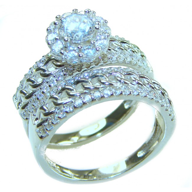 Dazzling - Exclusive 4.6 carat White Topaz .925 Sterling Silver handcrafted stack ring size 6 1/2 - Elegant white topaz ring set close-up on sterling silver bands.