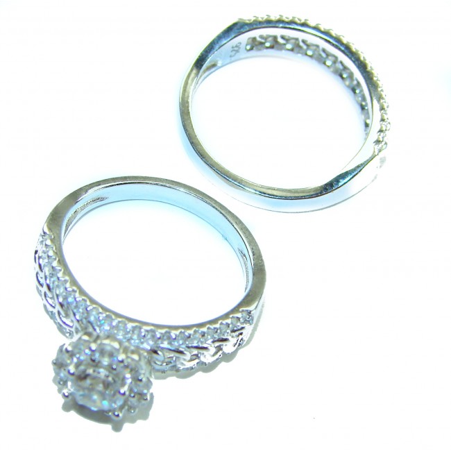 Dazzling - Exclusive 4.6 carat White Topaz .925 Sterling Silver handcrafted stack ring size 6 1/2 - Top view of two .925 sterling silver rings with white topaz stones.