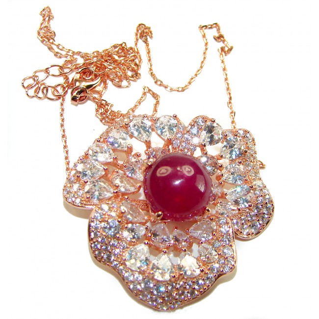 Timless Beauty- 10.5 carat authentic Ruby 18K Rose Gold over .925 Sterling Silver handcrafted necklace - Rose gold pendant with ruby and crystal close-up