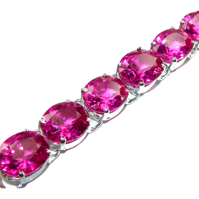 Tiffany - Magnificent Pink 125.5 carat Pink Sapphire .925 Sterling Silver handcrafted Heavy Bracelet
