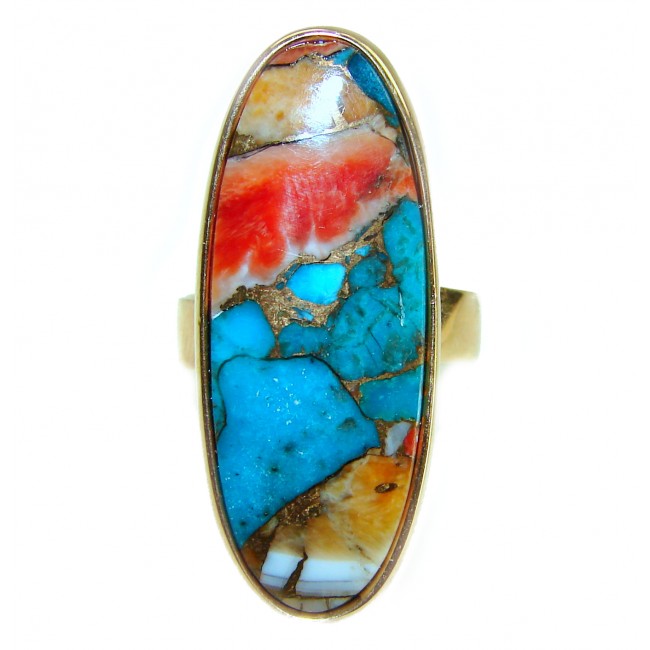 Rare 29.5 carat Oyster Turquoise 18K Gold over .925 Sterling Silver handcrafted Large ring; s. 7 adjustable
