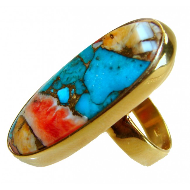 Rare 29.5 carat Oyster Turquoise 18K Gold over .925 Sterling Silver handcrafted Large ring; s. 7 adjustable