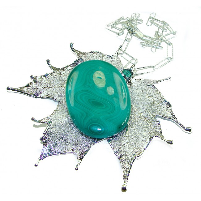 Real Leaf dipped in real SILVER 38.5 carat Malachite .925 Sterling Silver handcrafted Necklace