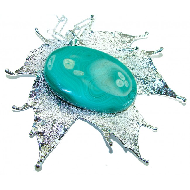 Real Leaf dipped in real SILVER 38.5 carat Malachite .925 Sterling Silver handcrafted Necklace