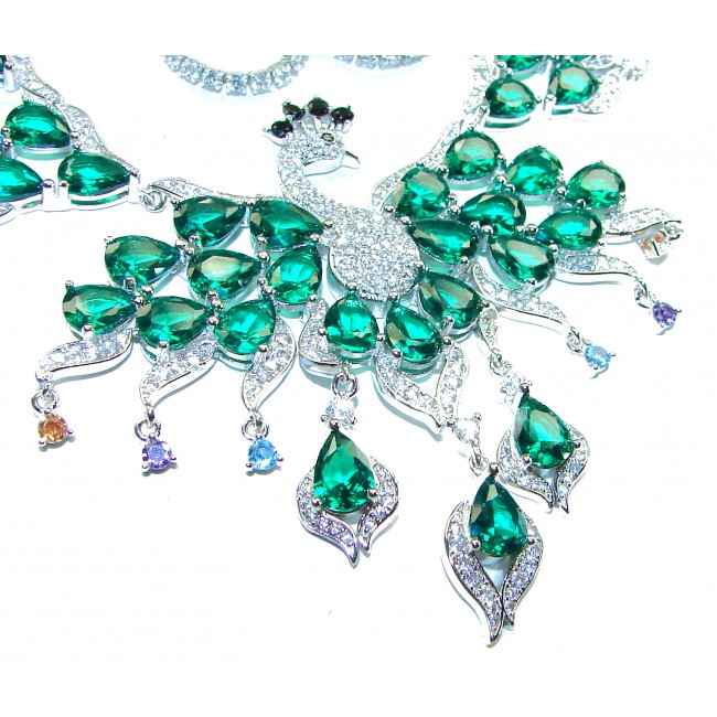 65.2 carat Graceful Peacock Natural Colombian Emerald .925 Sterling Silver handcrafted Statement necklace