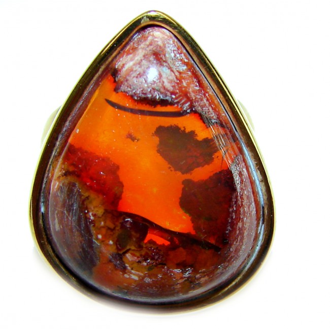 Inner Fire 17.5 carat Authentic Mexican Opal 14K Gold over .925 Sterling Silver handcrafted ring size 7 1/4