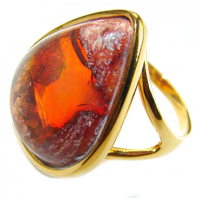 Inner Fire 17.5 carat Authentic Mexican Opal 14K Gold over .925 Sterling Silver handcrafted ring size 7 1/4