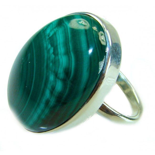 32.2 CARAT genuine Malachite .925 Sterling Silver handcrafted ring size 7 adjustable