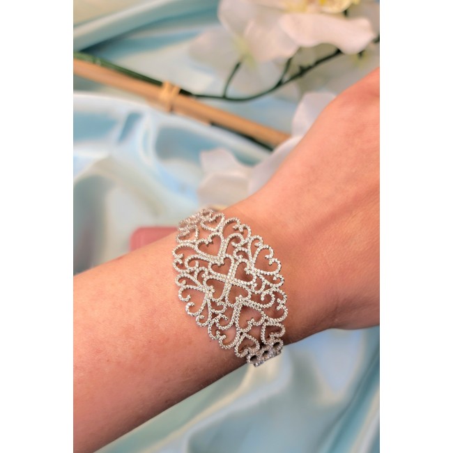 A Million Stars 28.8 carat White Sapphire .925 Sterling Silver Statement Bracelet / Cuff