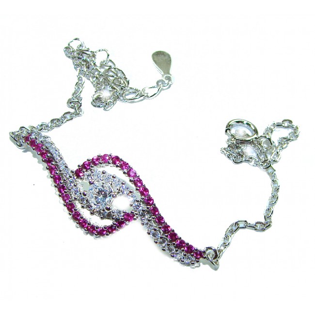 7.5 carat Ruby .925 Sterling Silver handmade Statement Bracelet - Ruby and silver bracelet, top view, showing chain and centerpiece design.