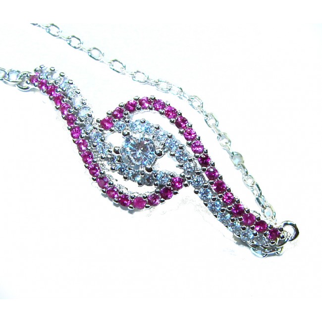 7.5 carat Ruby .925 Sterling Silver handmade Statement Bracelet - Close-up of 7.5 carat ruby and sterling silver statement bracelet