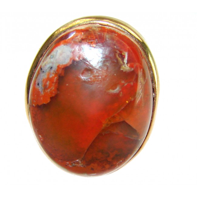Inner Fire best quality 21.4 carat Mexican Opal 18K Gold over .925 Sterling Silver handmade ring 7 adjustable - Close-up of Mexican opal stone set in 18K gold.