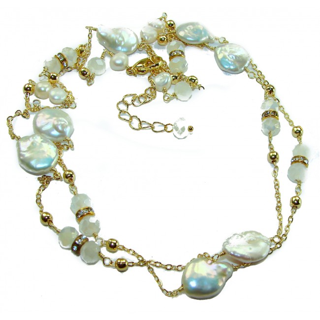34 inches Outstanding Brazilian Mother of pearl .925 Sterling Silver handcrafted Statement necklace