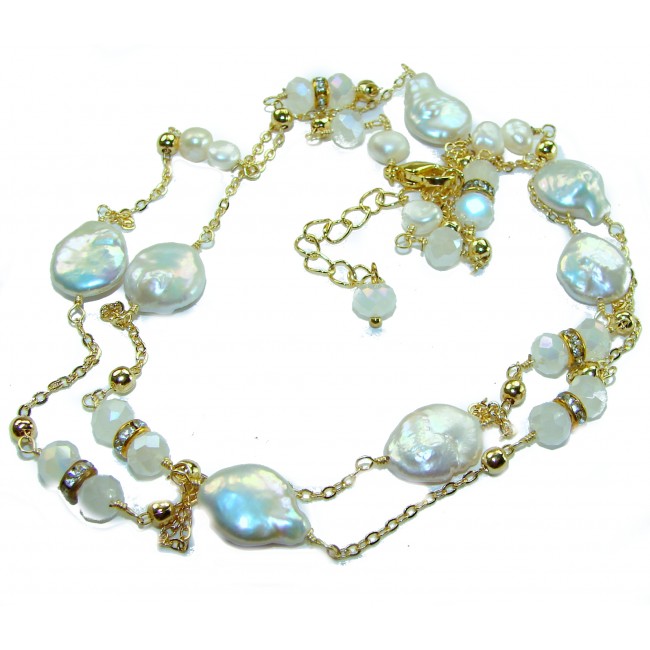 34 inches Outstanding Brazilian Mother of pearl .925 Sterling Silver handcrafted Statement necklace