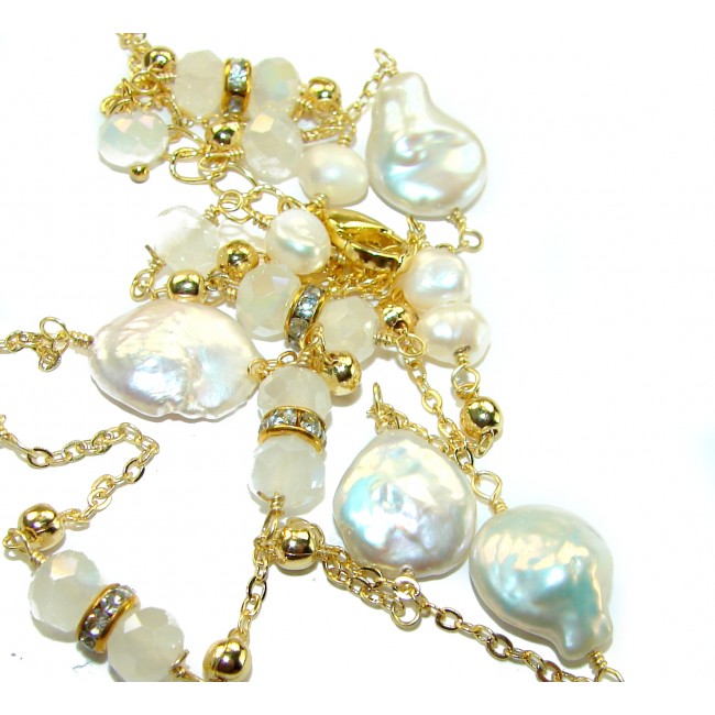 34 inches Outstanding Brazilian Mother of pearl .925 Sterling Silver handcrafted Statement necklace