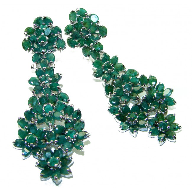 Alejandra - Spectacular 39.8 carat authentic Colombian Emerald .925 Sterling Silver handcrafted LARGE- Statement earrings