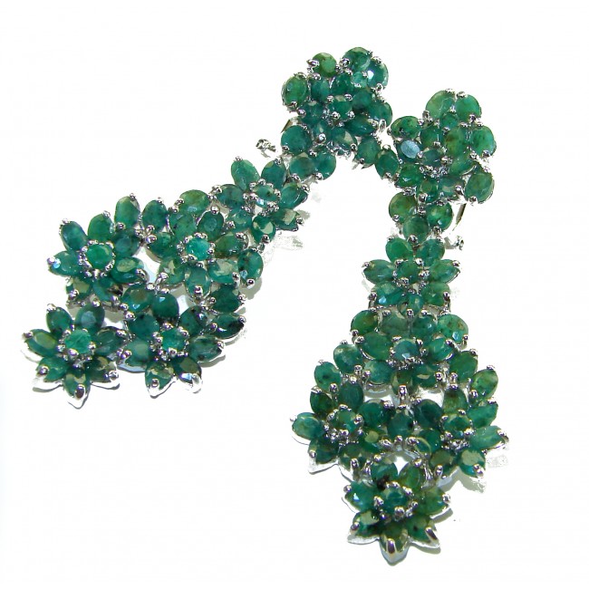 Alejandra - Spectacular 39.8 carat authentic Colombian Emerald .925 Sterling Silver handcrafted LARGE- Statement earrings