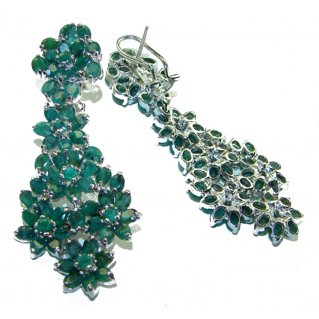 Alejandra - Spectacular 39.8 carat authentic Colombian Emerald .925 Sterling Silver handcrafted LARGE- Statement earrings