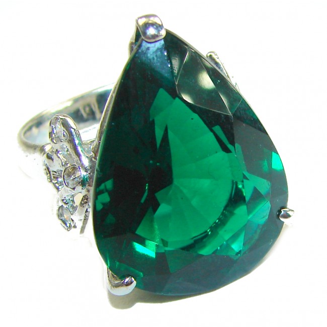 Very Unique 19.6 carat Green Tourmaline from Mozambique .925 Sterling Silver Statement Ring size 7