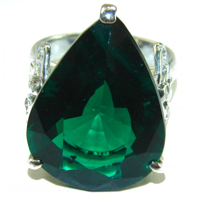 Very Unique 19.6 carat Green Tourmaline from Mozambique .925 Sterling Silver Statement Ring size 7