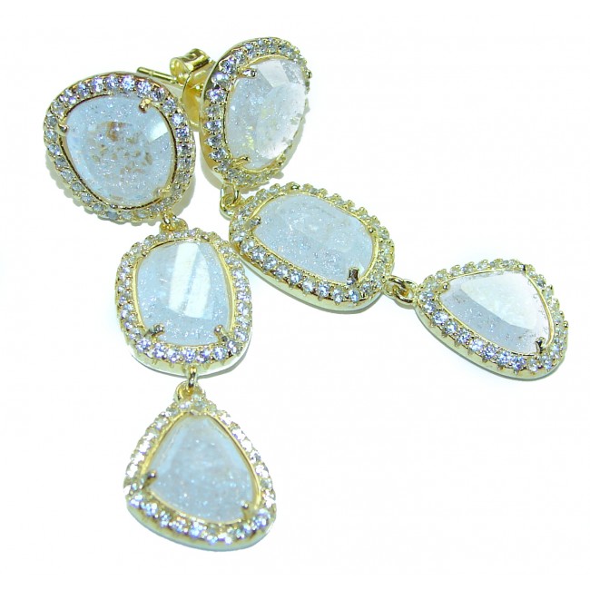 Cascades OF LIGHT Genuine 12.2 carat Fire Moonstone 14K Gold over .925 Silver handcrafted earrings