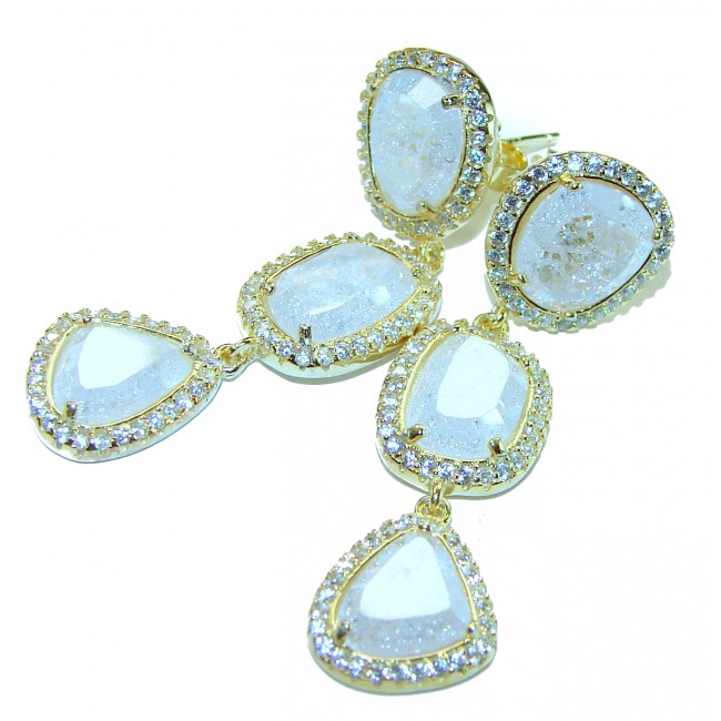 Cascades OF LIGHT Genuine 12.2 carat Fire Moonstone 14K Gold over .925 Silver handcrafted earrings