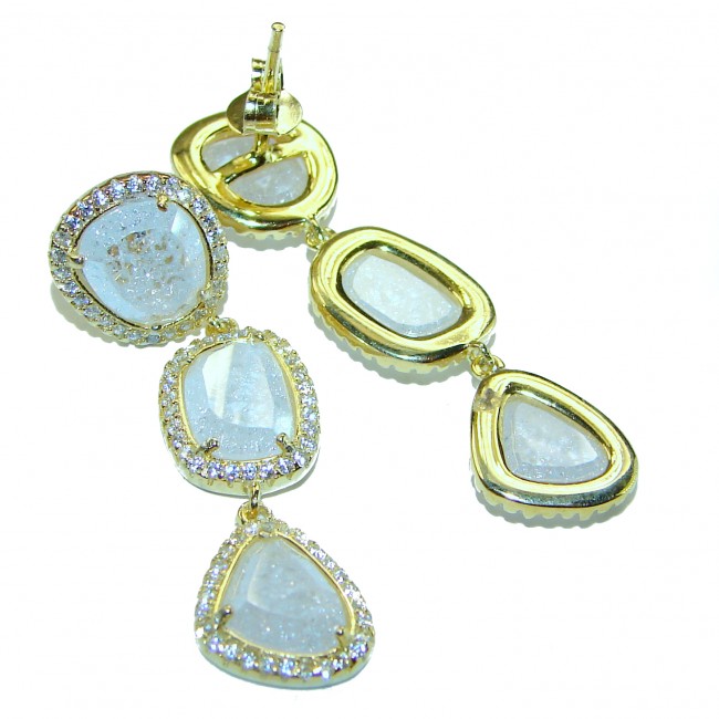 Cascades OF LIGHT Genuine 12.2 carat Fire Moonstone 14K Gold over .925 Silver handcrafted earrings